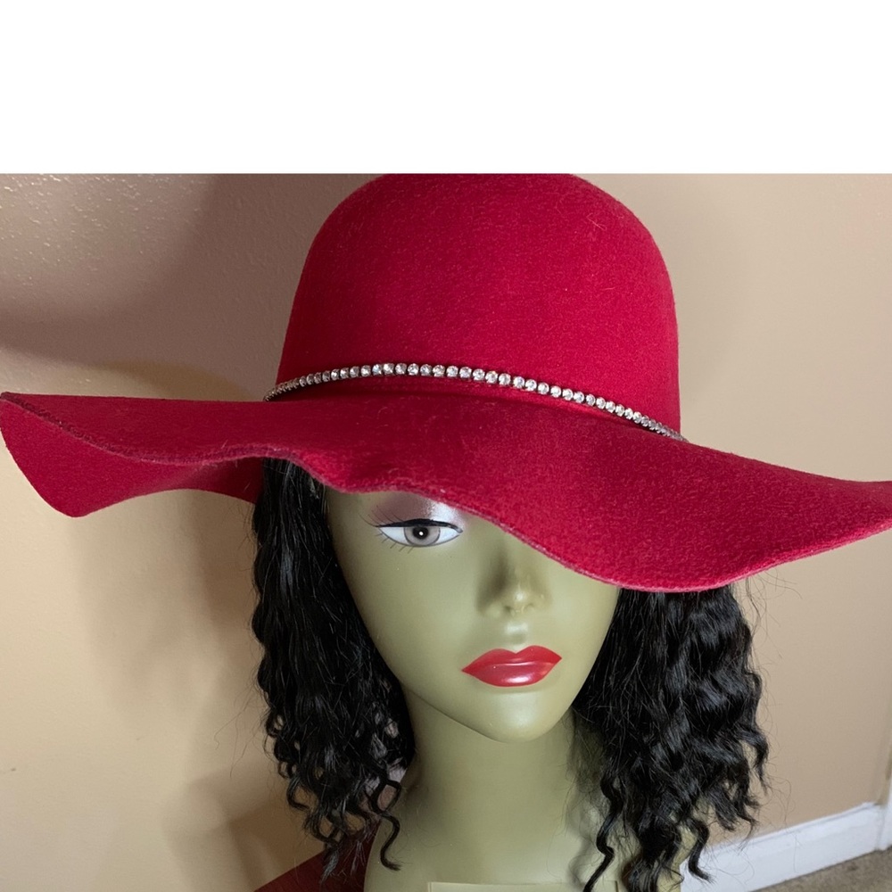 Burgundy Red Wool Felt Fedora W/ Rhinestone Trim